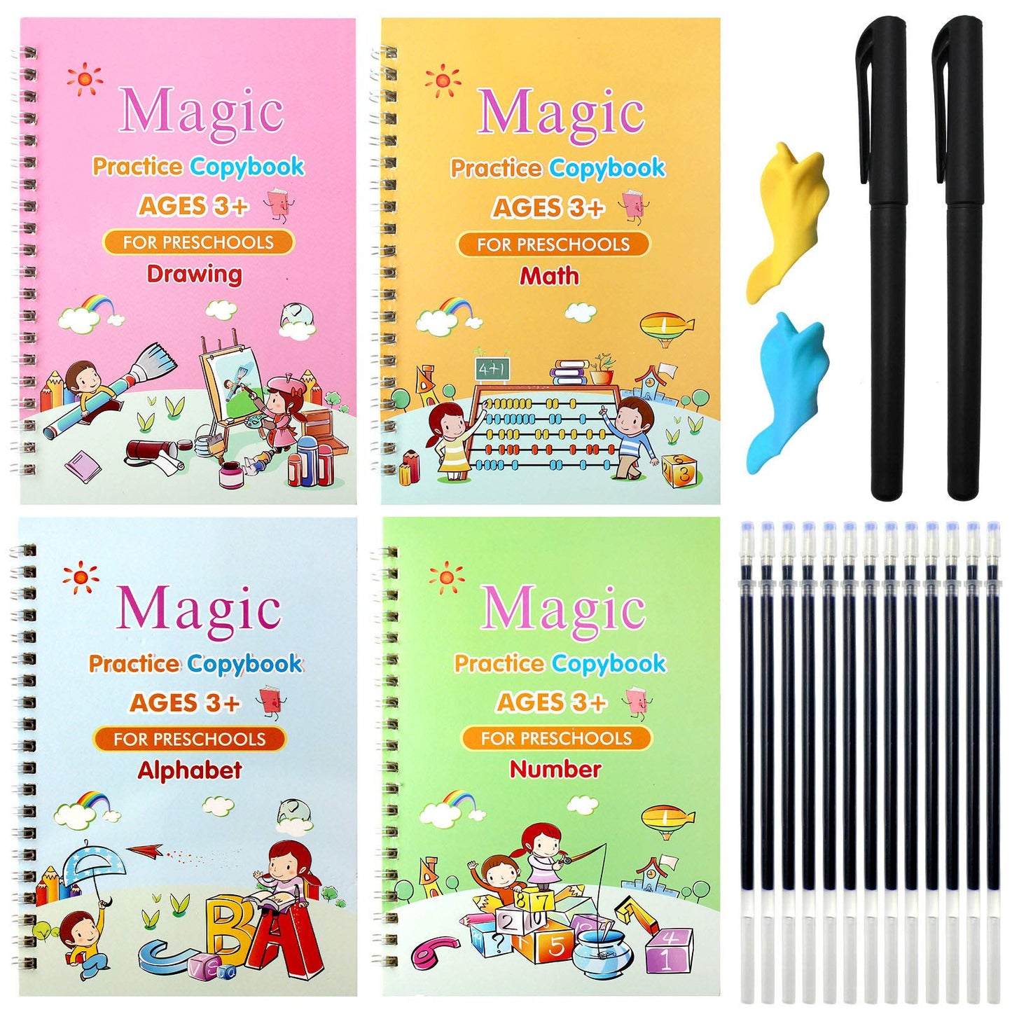 4 PCS Magic Practice Copybook Set – Reusable Handwriting Books