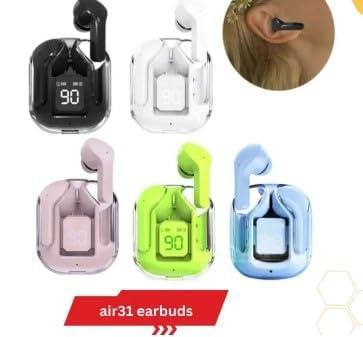Air31 earbuds With SILICON POUCH wireless crystal Transparent and Bluetooth Air 31Type C