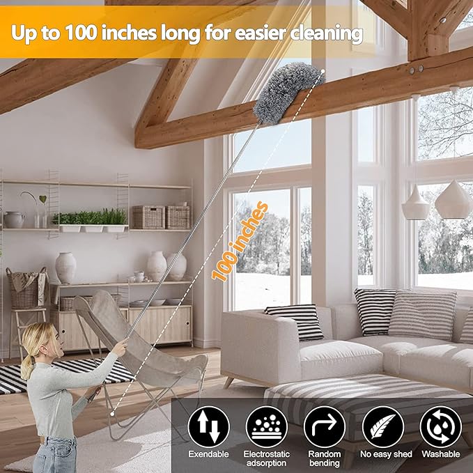 Extendable Microfiber Duster Long Reach Ceiling & Window Cleaner