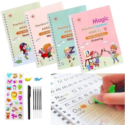 4 PCS Magic Practice Copybook Set – Reusable Handwriting Books